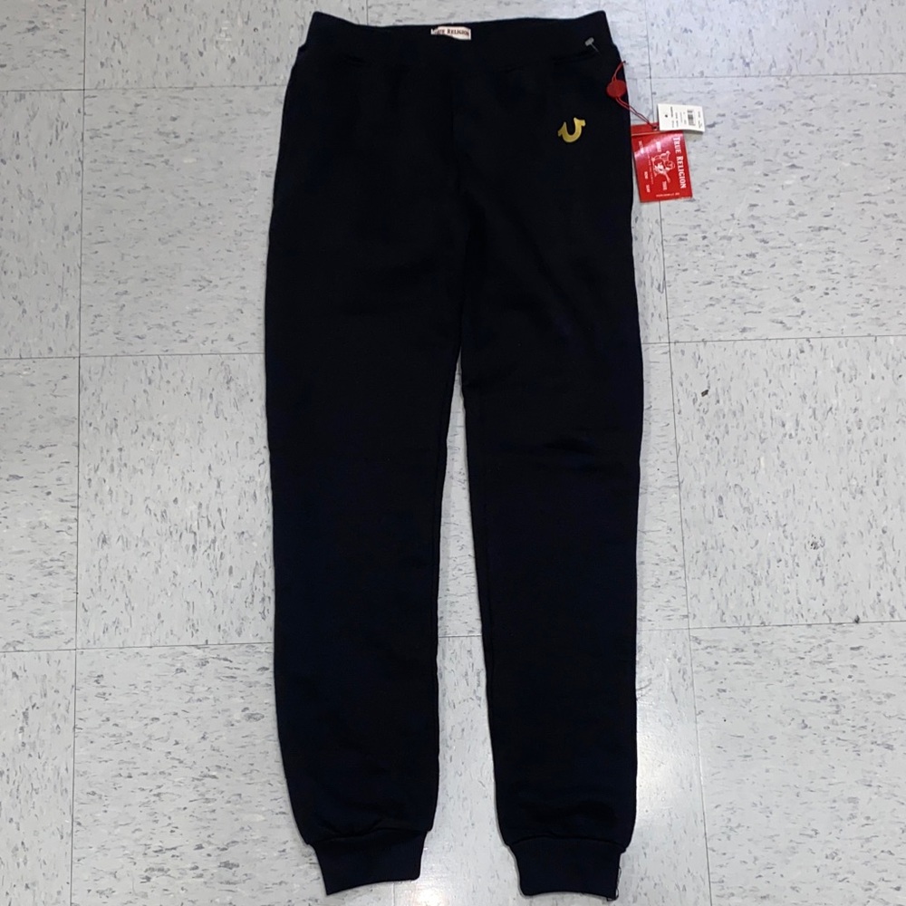 True Religion Black Joggers sweatpants Gold Accent medium M big boy girl 10y 9y